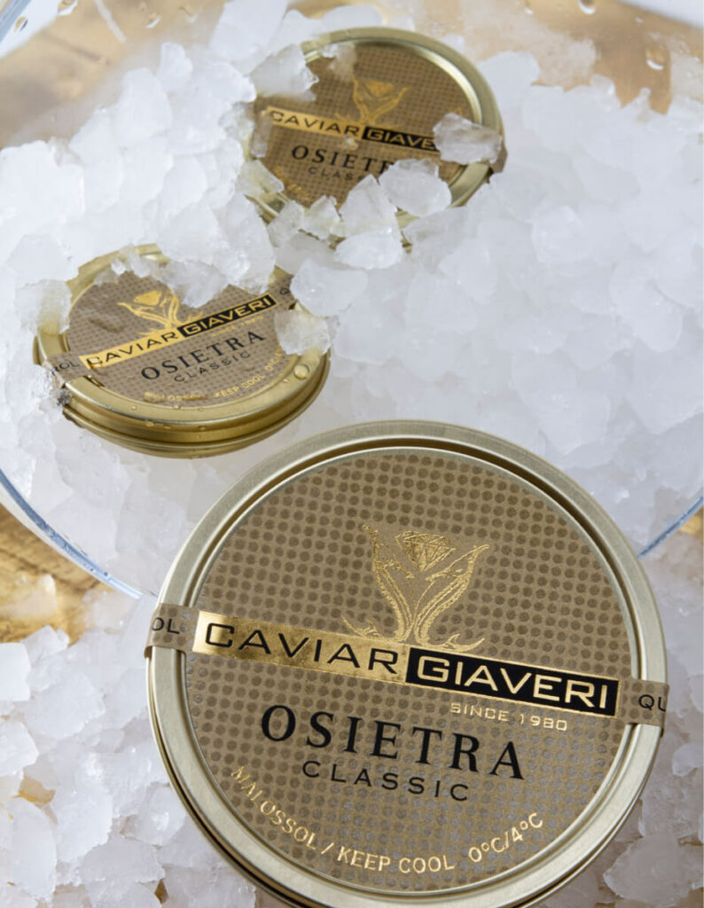 Caviale Osietra Classic Giaveri scatoletta chiusa e ghiaccio
