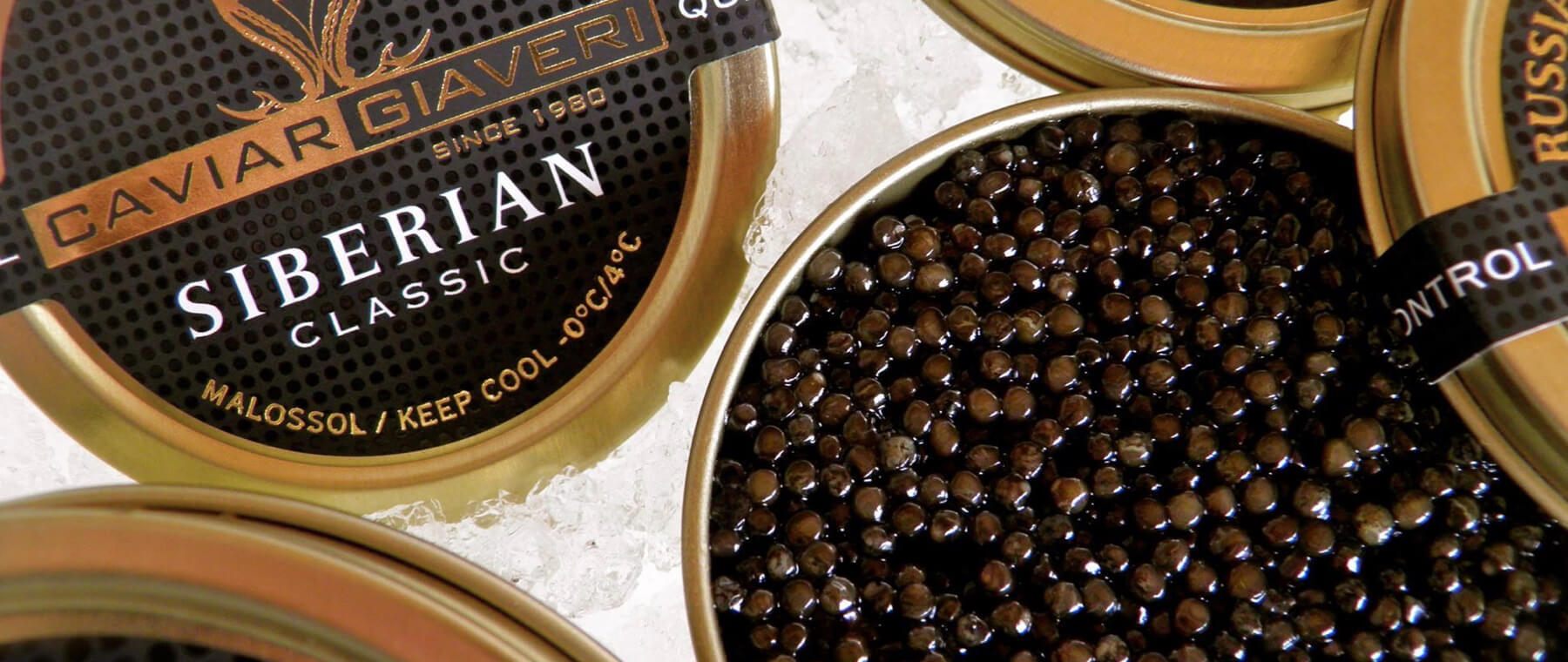 Caviale Siberian Classic Caviar Giaveri scatoletta aperta su ghiaccio