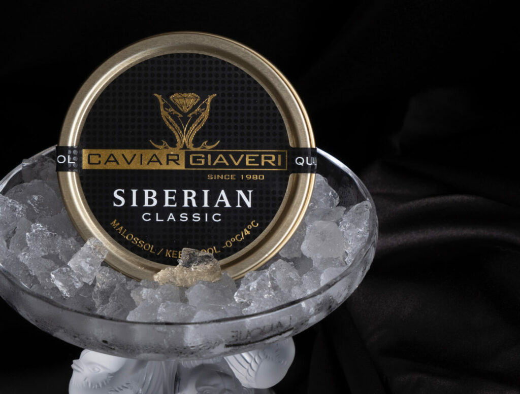 Caviale Siberian Classic Caviar Giaveri scatoletta chiusa su ghiaccio