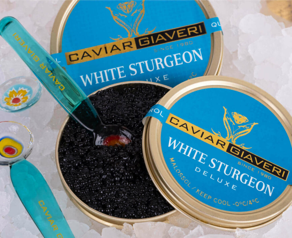 Caviale White Sturgeon Deluxe Giaveri scatoletta aperta e ghiaccio